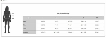 Matentabel nachthemd 1402